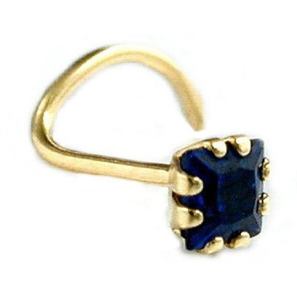 unbespielt Nasenpiercing Nasenstecker 3 x 3 mm Spirale mit Zirkonia safir-blau 750 Gold, Goldschmuck für Damen und Herren