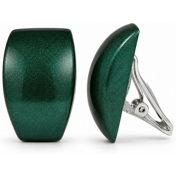 unbespielt Paar Ohrclips Statement Ohrclips Damen Trapez grün metallic glänzend 27x17 mm, Modeschmuck für Damen