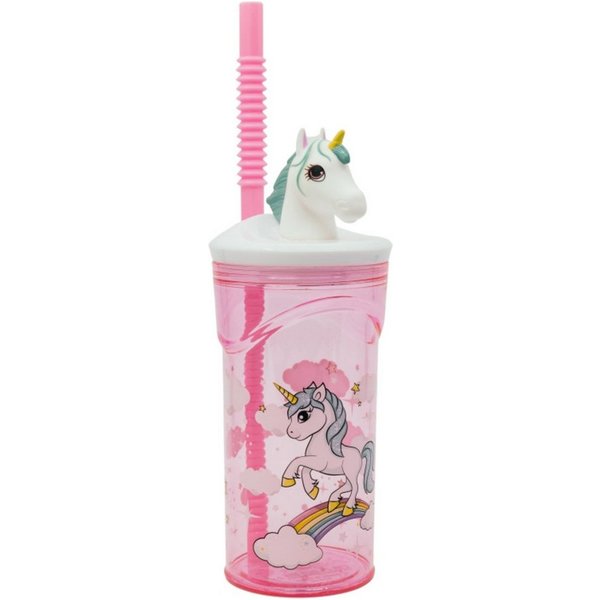 unicorn Trinkflasche Trinkbecher 3D Kinderbecher & Strohhalmbecher 360 ml