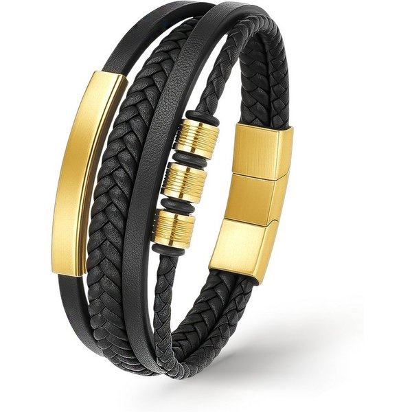 UNIQAL.de Lederarmband Herren "SHAPE" handgefertigt, geflochten, verstellbar (Klassisch, casual, elegant), aus Rindsleder, Edelstahl-Magnetverschluss mit Verlän