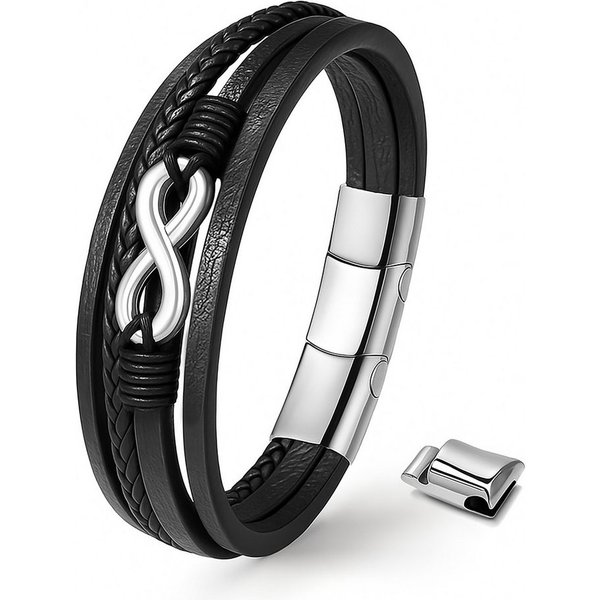 UNIQAL.de Lederarmband Unisex Schwarz & Silber mit Unendlichkeit Symbol – „NICE INFINITY“ (Elegant verarbeitet, langlebig und angenehm zu tragen – das ideale Ge