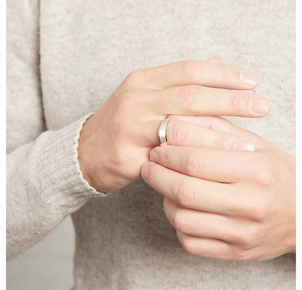 Unique Fingerring Matter Silberring polierte goldene Kanten - Größe wählbar R8537 – Bild 2 von 2