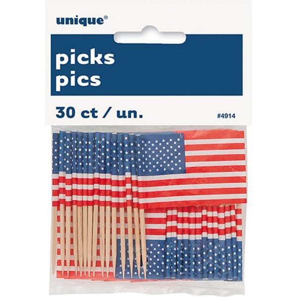 Unique Industries Inc. Papierdekoration Picker US-Flagge, 30 Stück