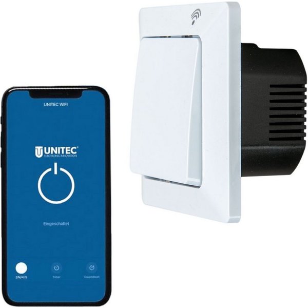 UNITEC WLAN-Steuerungsmodul WLAN Smart Schalter Set mit Modul WiFi Weiß, für Innen, Set, 1x WLAN Schalter mit Modul, Lichtschalter Schaltmodul Dose für Alexa He