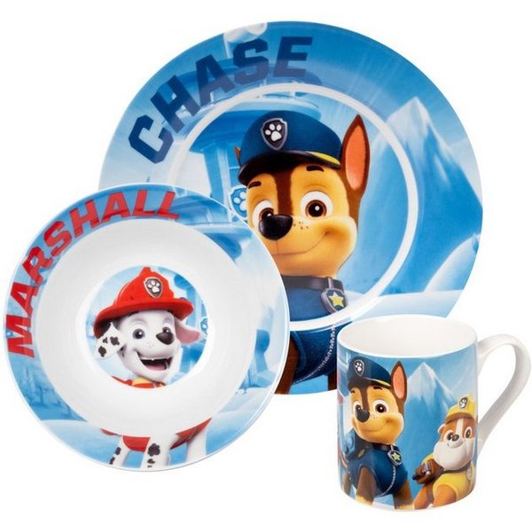 United Labels® Frühstücks-Geschirrset Paw Patrol Frühstücksset für Kinder - Geschirr Set 3-tlg, 1 Personen, Porzellan