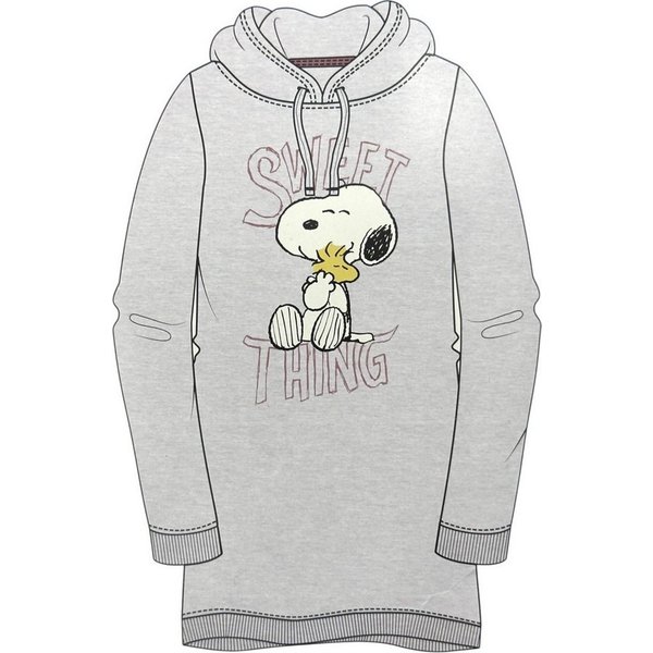 United Labels® Kapuzenpullover PEANUT Snoopy Kapuzenpullover lang Sweatshirt Sweatkleid Grau Gr. L