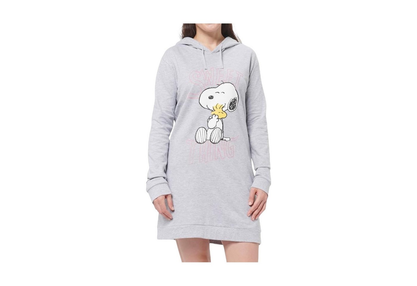 United Labels® Kapuzenpullover PEANUT Snoopy Kapuzenpullover lang Sweatshirt Sweatkleid Grau Gr. L – Bild 2 von 3