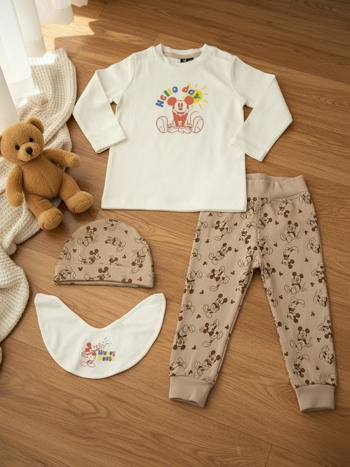 United Labels® Shirt & Hose Mickey Mouse Baby Set Pullover, Hose, Mütze und Halstuch 4-Teiler – Bild 2 von 5
