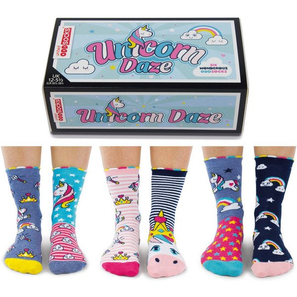 United Oddsocks Freizeitsocken Einhorn und Regenbogen Oddsocks Socken in 30,5-38,5 im 6er Set