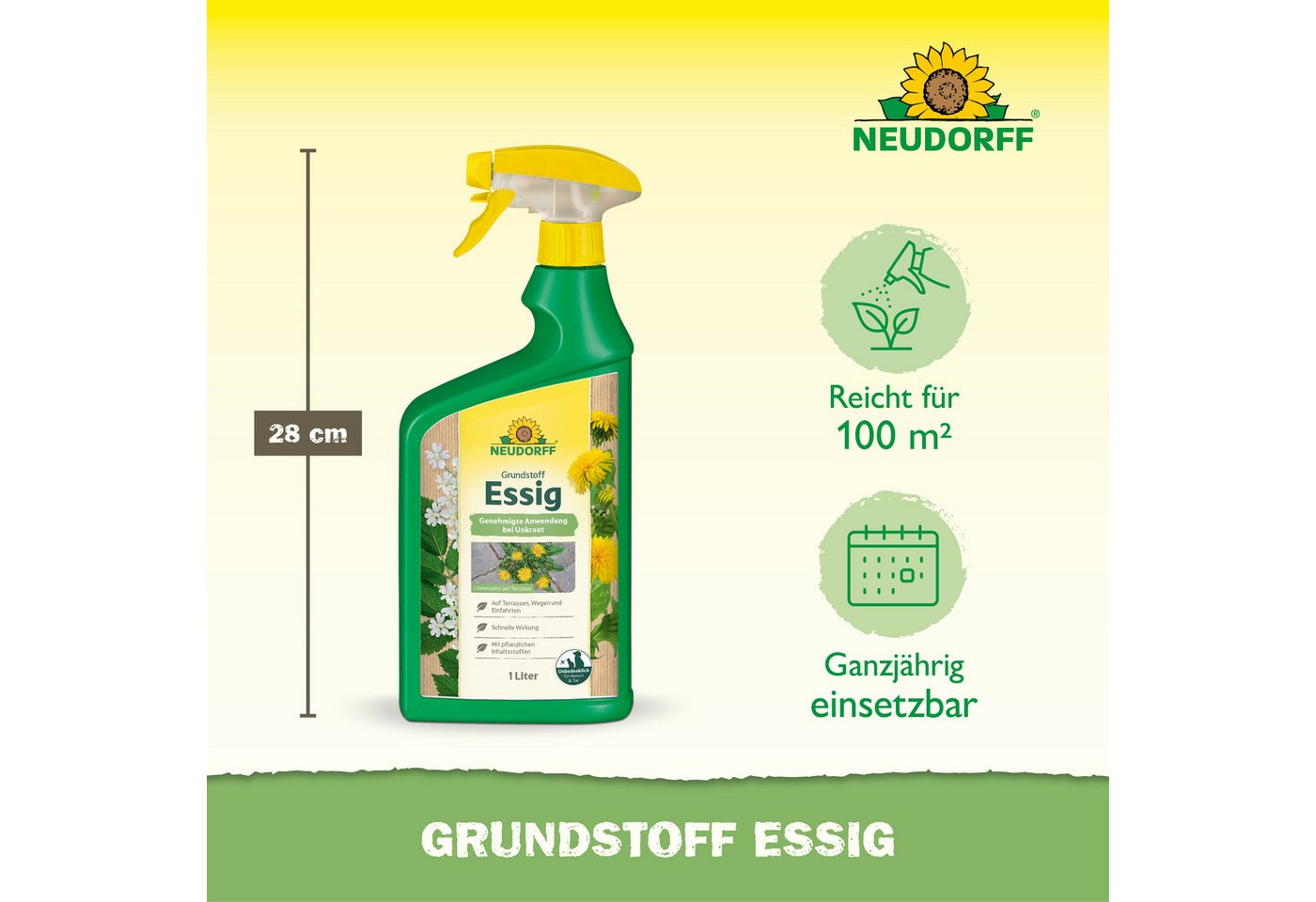 Neudorff Unkrautbekämpfungsmittel Neudorff Grundstoff Essig AF 1L für 100m², 1 St., Für bis zu 100 m² bei Einzelpflanzenbehandlung, Essig-Lösung gegen Unkraut a – Bild 3 von 5