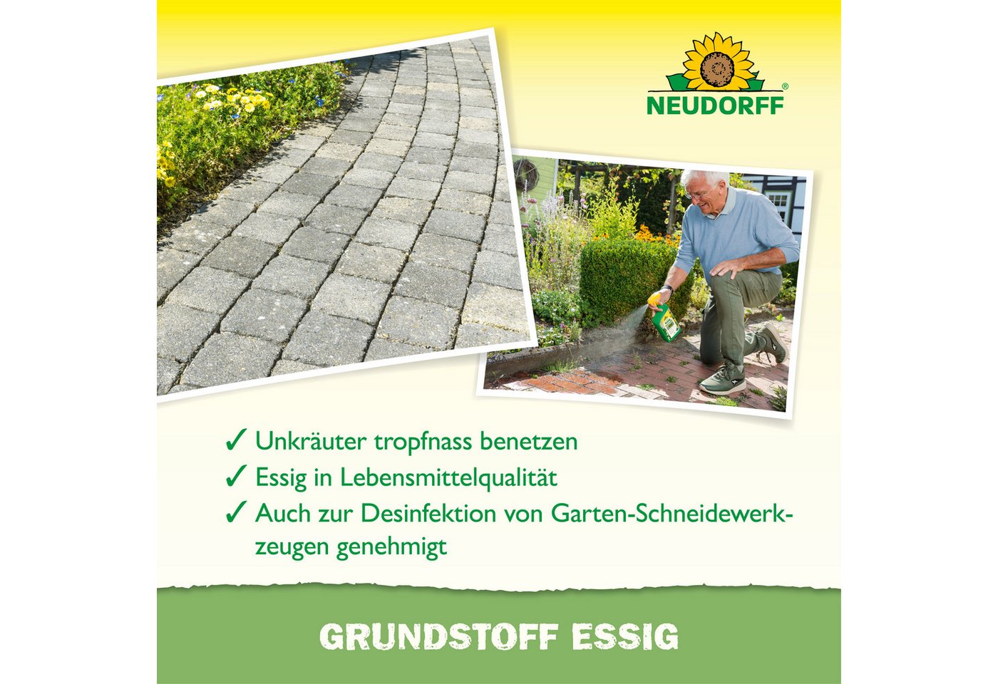 Neudorff Unkrautbekämpfungsmittel Neudorff Grundstoff Essig AF 1L für 100m², 1 St., Für bis zu 100 m² bei Einzelpflanzenbehandlung, Essig-Lösung gegen Unkraut a – Bild 4 von 5