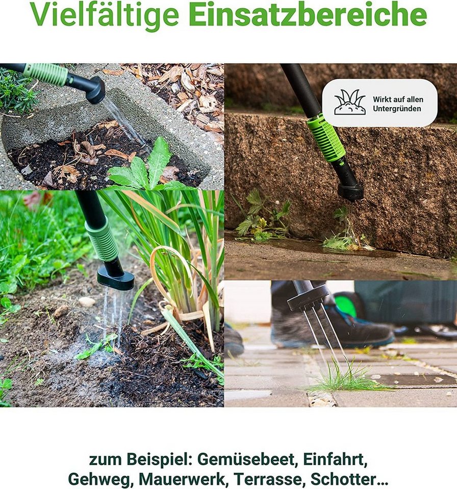 Unkrautfuchs Unkrautbrenner Unkrautvernichter mit heißem Wasser + Dampfreiniger inkl. Zubehör Set, biologisch, Ohne Chemie, Anwendung im Stehen, Beet, Holz, Ter – Bild 4 von 5