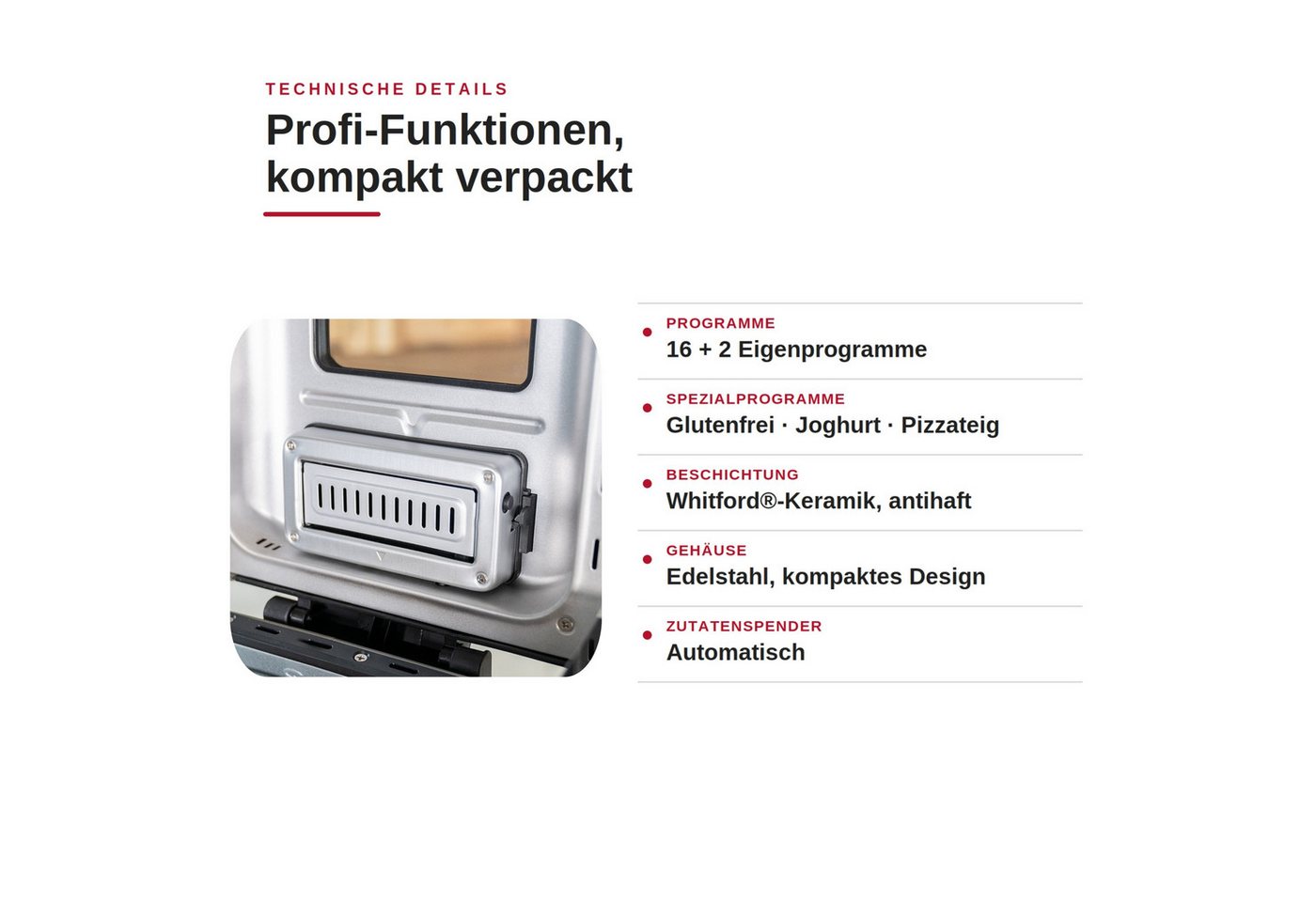 Unold Brotbackautomat BackProfi Nussspender, 600 W, 18 Programme, integrierter Spender für automatische Zugabe von Zutaten – Bild 3 von 5