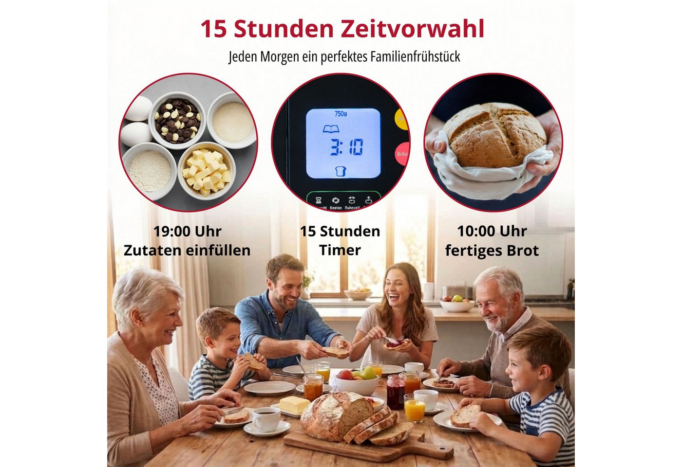 Unold Brotbackautomat BackProfi Nussspender, 600 W, 18 Programme, integrierter Spender für automatische Zugabe von Zutaten – Bild 4 von 5