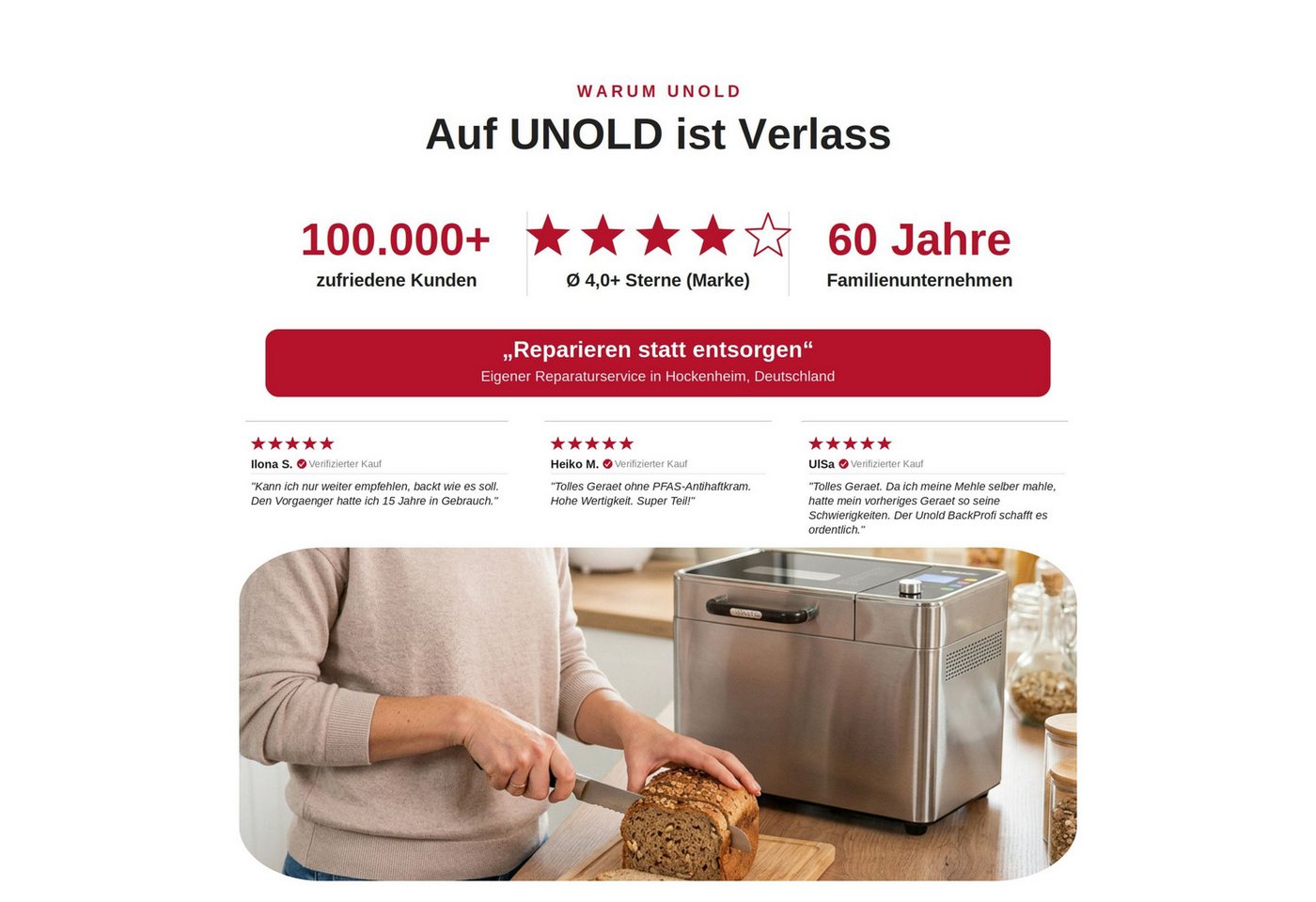 Unold Brotbackautomat BackProfi Nussspender, 600 W, 18 Programme, integrierter Spender für automatische Zugabe von Zutaten – Bild 5 von 5