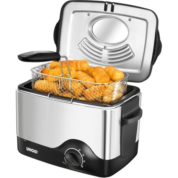 Unold Fritteuse, 1200 W, Edelstahl, Cool-Touch, abnehmbarer Deckel mit Aktivkohlefilter