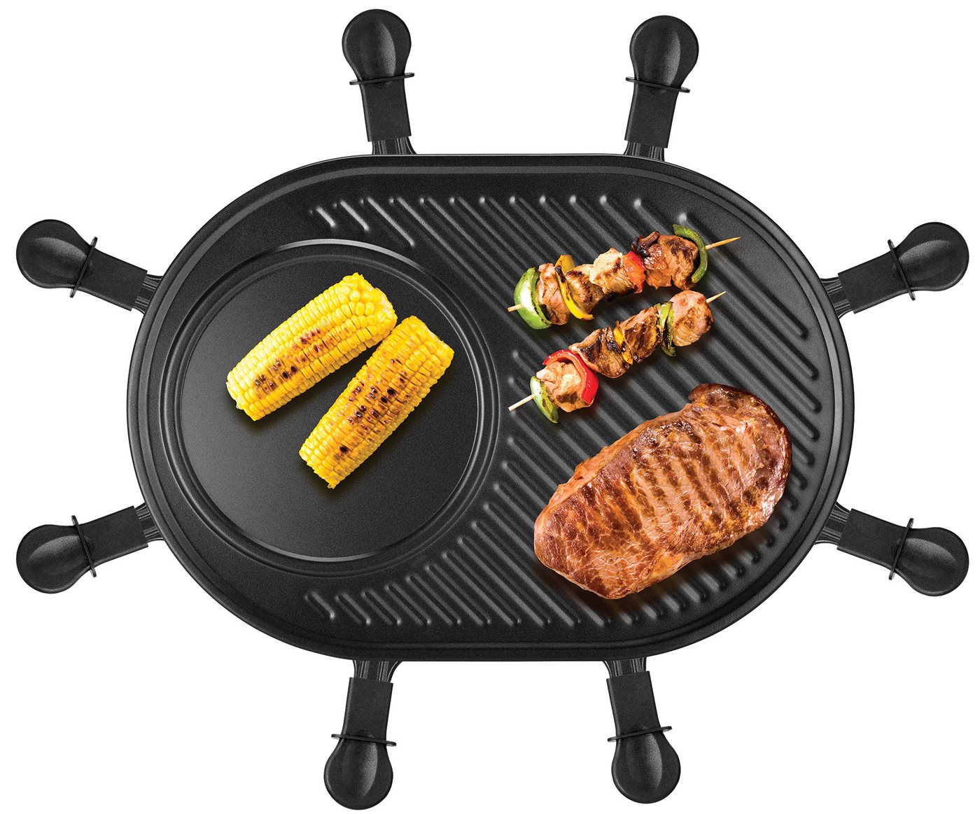 Unold Raclette Gourmet -, 8 Raclettepfännchen, 1200 W, Grillplatte abnehmbar, glatt und geriffelt – Bild 3 von 5