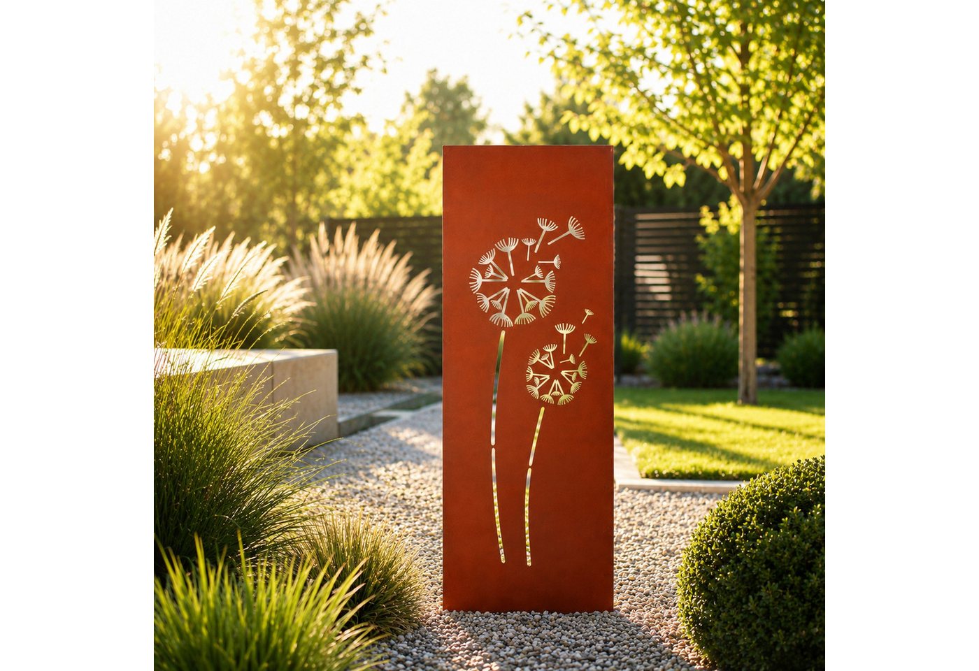 UNUS GARDEN Gartenstecker Gartenschild groß, Pusteblumen, Gartenstecker Metall in Rostoptik (1-St., 80x28 cm) wetterfest, dekorativ für Garten, Beet und Balkon – Bild 2 von 5