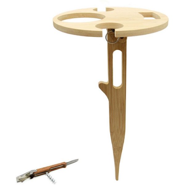 UNUS GARDEN Klapptisch Weinhalter klappbar,Weintisch aus Bambus (2-St., Höhe: ca. 43 cm), Gartentisch, Beistelltisch, Getränkehalter, Campingtisch