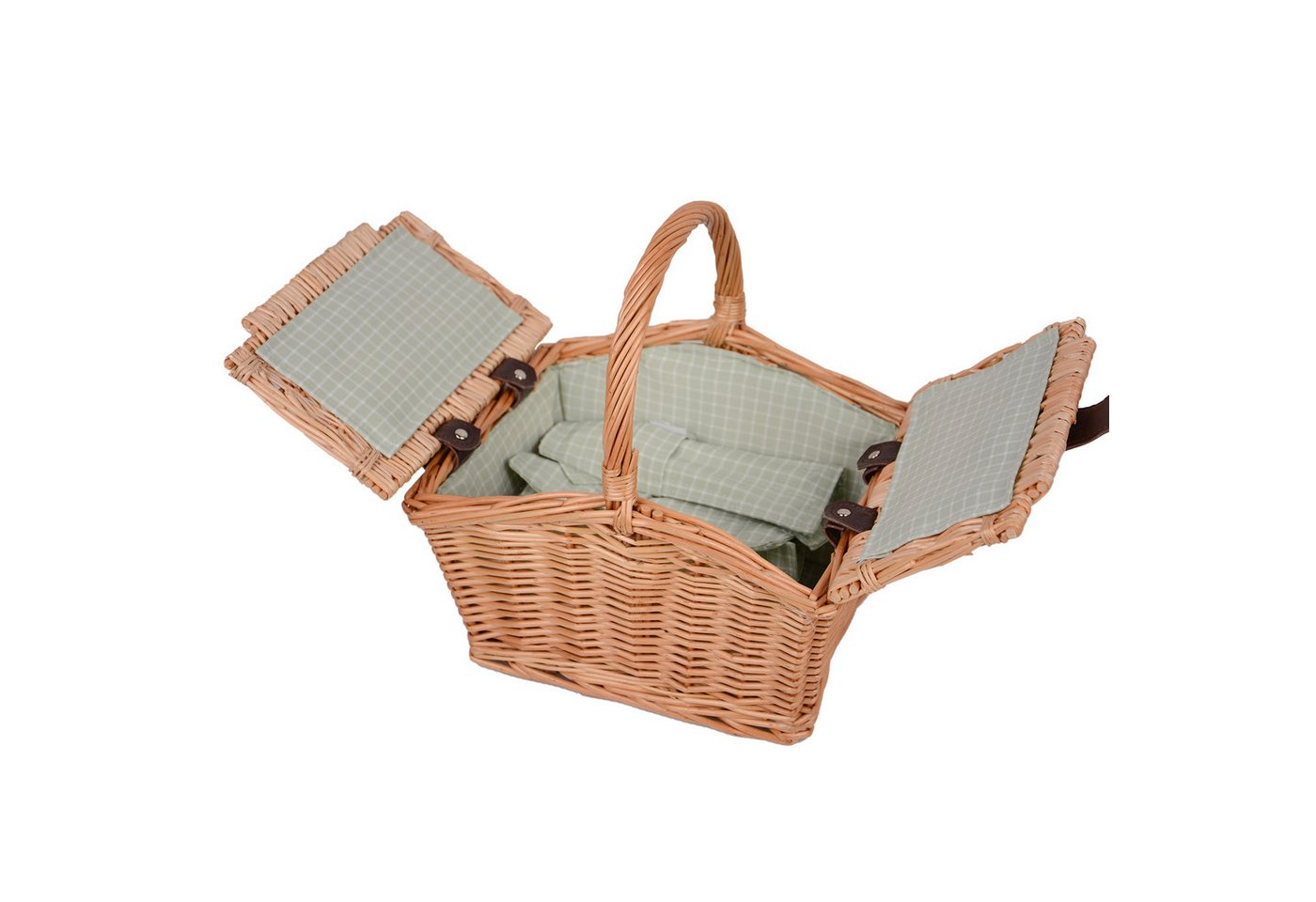 UNUS GARDEN Picknickkorb Kinder, für 2 Personen (ca. 27 x 20 x 30 cm, grün), Rechteckig inklusive Besteck und Geschirr – Bild 3 von 4