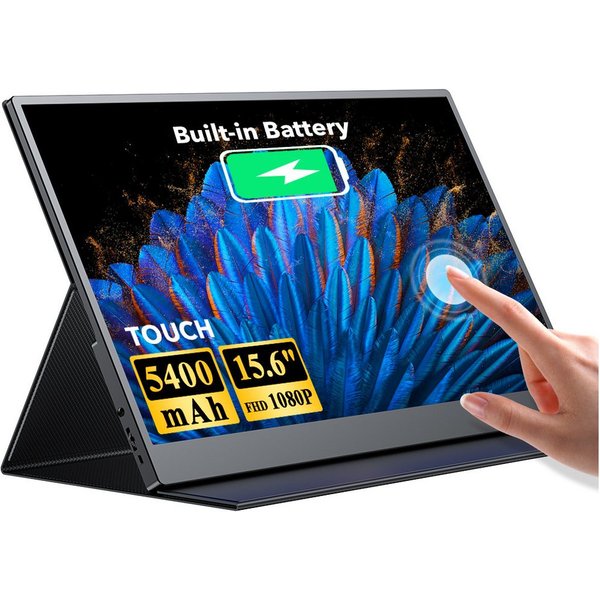 UPERFECT 15,6-Zoll-Full-HD-Touchscreen, eingebauter 5400-mAh-Akku Portabler Monitor (39,62 cm/15.6 ", 1920x1080 px, Full HD, 3 ms Reaktionszeit, 60 Hz, IPS)