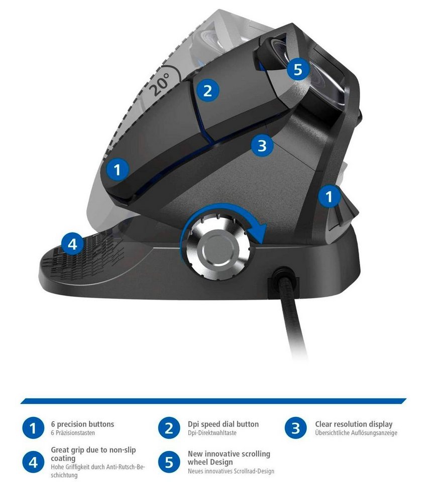 uRage Vertikal Gaming Maus Gamer Vertical Mouse Mäuse (Ergonomisch, RGB Beleuchtung, Optisch 4000 dpi Gaming-Sensor, 6 Tasten) – Bild 4 von 5