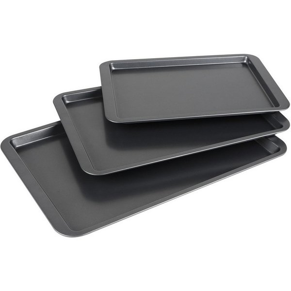 Urban Living Backblech Chef Traiteur 3er-Set: Backblech flache Backbleche Backofenblech, (Backblechset Backbleche / Backofenbleche in Anthrazit/Schwarz, 3-St., 