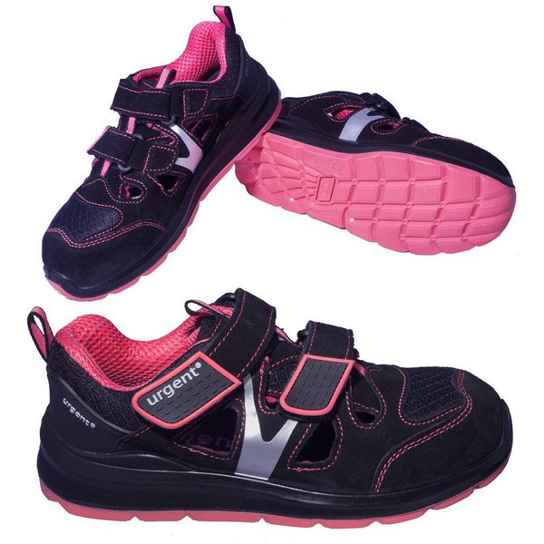 Urgent Damen Arbeitssandale S1 Sicherheitssandale Schutzkappe Schwarz-Rosa Arbeitsschuh