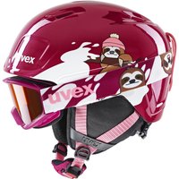 uvex Heyya Kinder Skihelm Set (46-50 cm, 30 berry/white sloth)