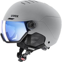 uvex Wanted Visor Skihelm (58-61 cm, 30 rhino matt, Scheibe: mirror blue (S2))