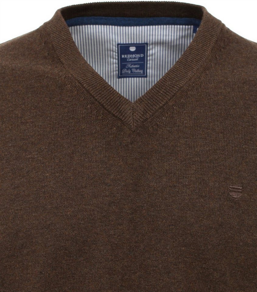 Redmond V-Ausschnitt-Pullover REDMOND Casual Herren Pullover Langarm V-Neck Dunkelbraun – Bild 3 von 3