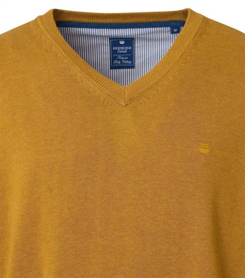 Redmond V-Ausschnitt-Pullover REDMOND Casual Herren Pullover Langarm V-Neck Comfort Senfgelb – Bild 3 von 3