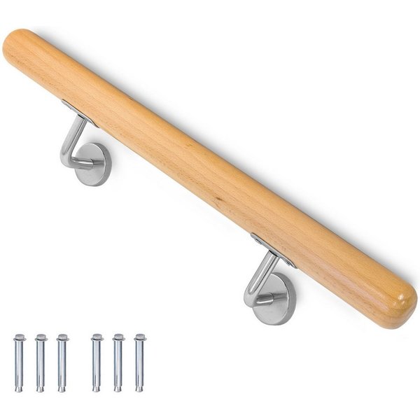 V2Aox Handlauf Buche Holz Handlauf Treppengeländer Wandhandlauf Treppe 50 - 500 cm, 50 cm Gesamtlänge