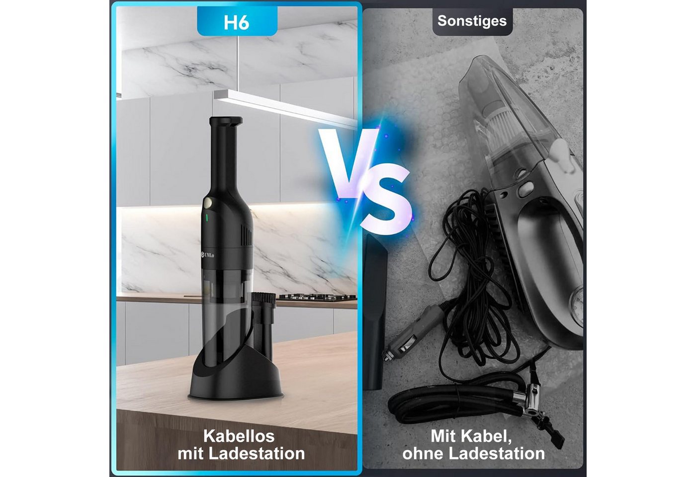 VacniQ Akku-Handstaubsauger, Autostaubsauger, Wiederaufladbarer Autostaubsauger, kabelloses Design, leistungsstarker tragbarer Handstaubsauger – Bild 3 von 5