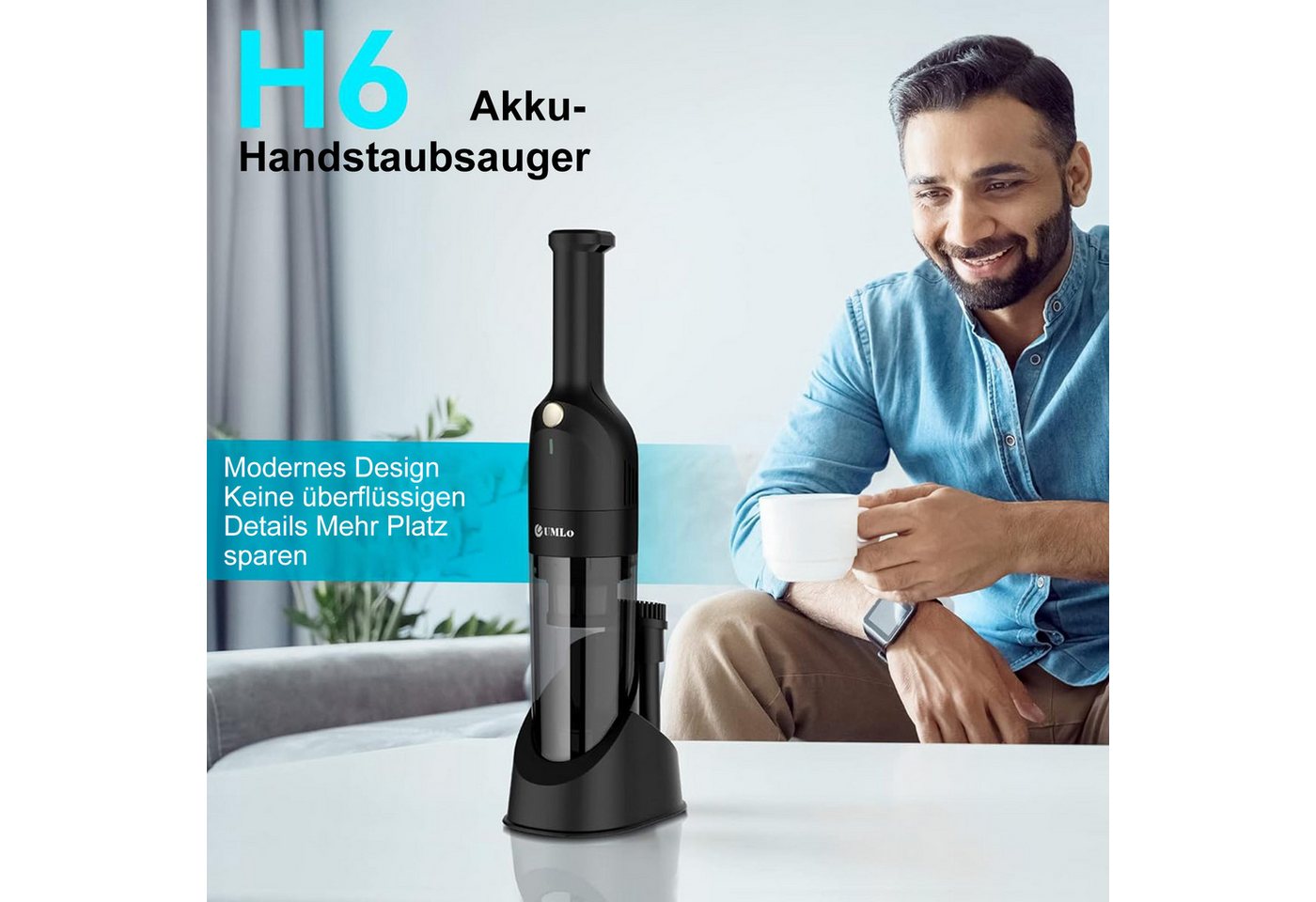 VacniQ Akku-Handstaubsauger, Autostaubsauger, Wiederaufladbarer Autostaubsauger, kabelloses Design, leistungsstarker tragbarer Handstaubsauger – Bild 5 von 5