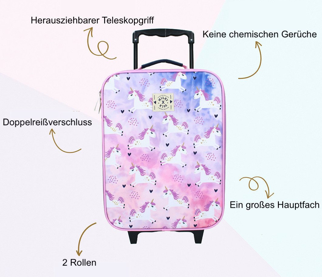 Vadobag Kinderkoffer Einhorn Trolley für Mädchen ab 2 Jahre Kindertrolley Koffer Trolly, 2 Rollen, Innenmaße: 40 x 30 x 10 cm, Außenmaße: 47 x 31 x 13 cm, 12 L – Bild 2 von 5