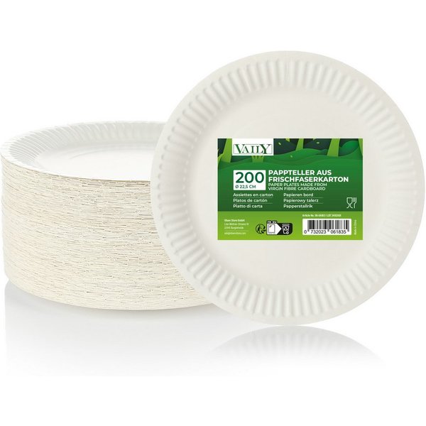 Vaily Einwegteller Pappteller 200er Pack - 22,5 cm Einweg Grillteller Party Weiß, (200 St)