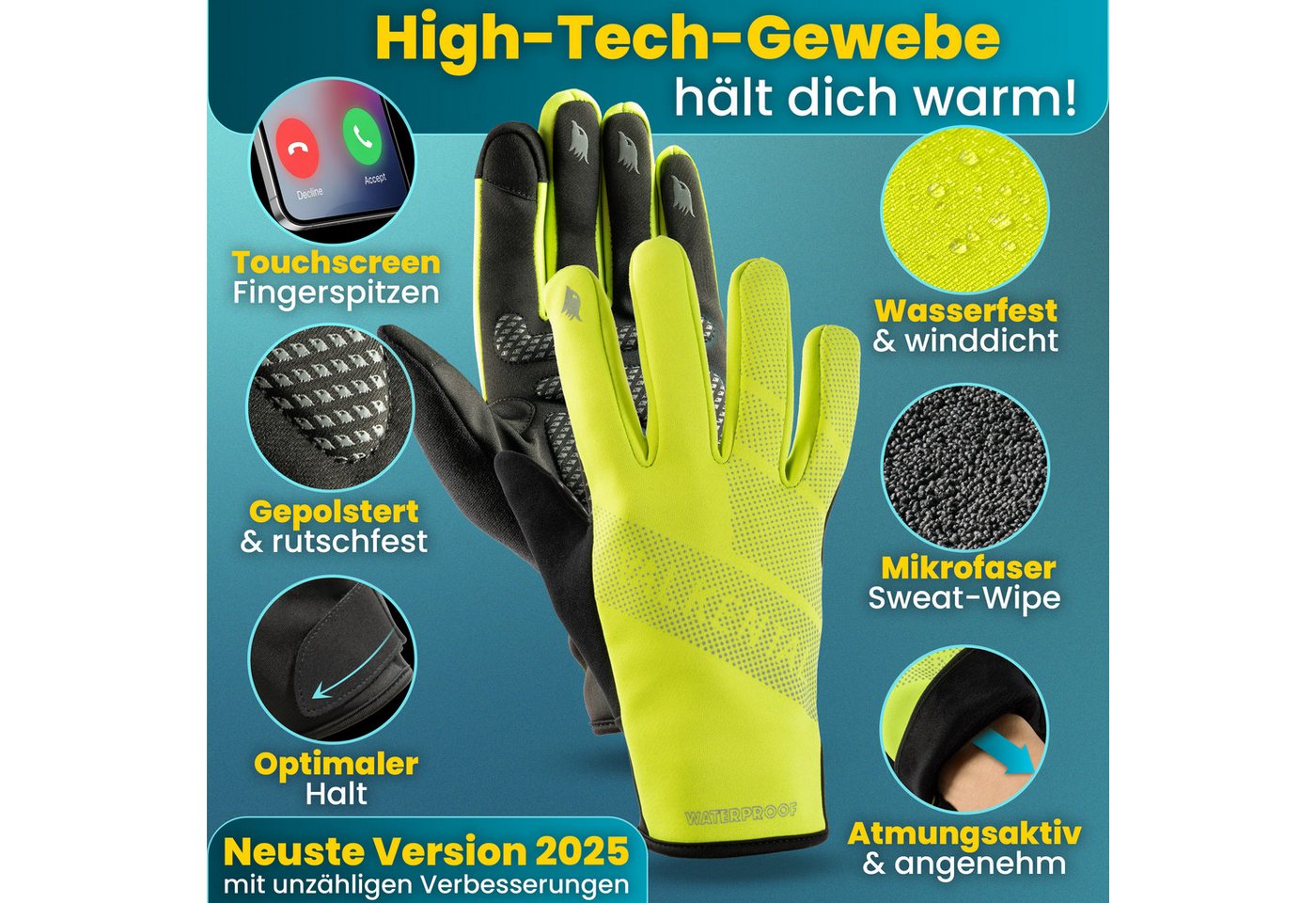 Valkental Fahrradhandschuhe Winterhandschuhe & Übergangshandschuhe mit Touchscreen Funktion atmungsaktiv, winddicht & wasserdicht – Bild 2 von 5