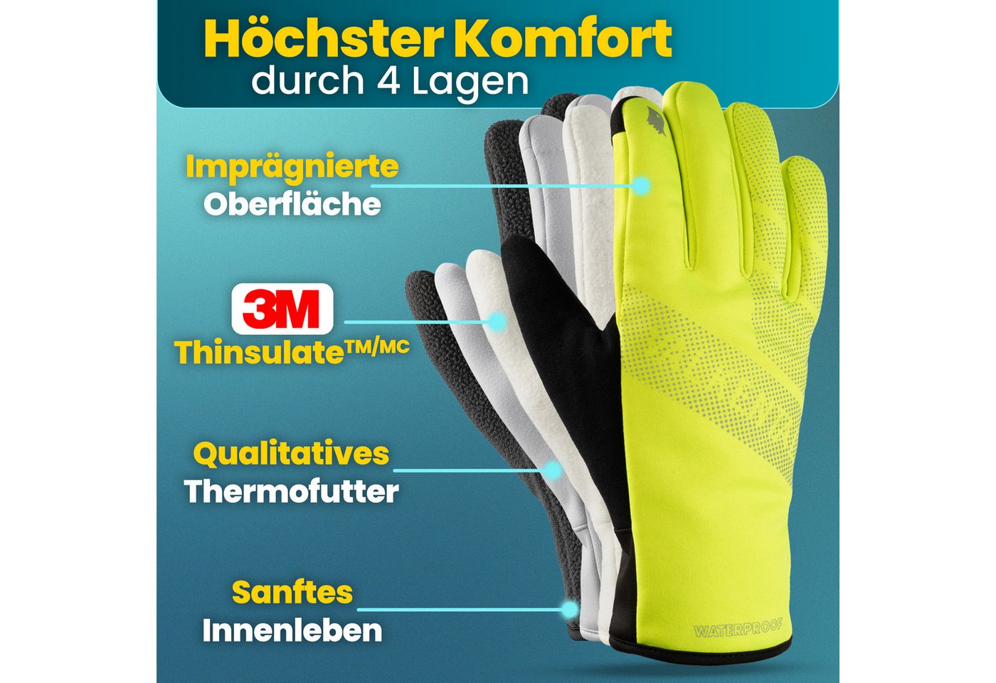 Valkental Fahrradhandschuhe Winterhandschuhe & Übergangshandschuhe mit Touchscreen Funktion atmungsaktiv, winddicht & wasserdicht – Bild 4 von 5