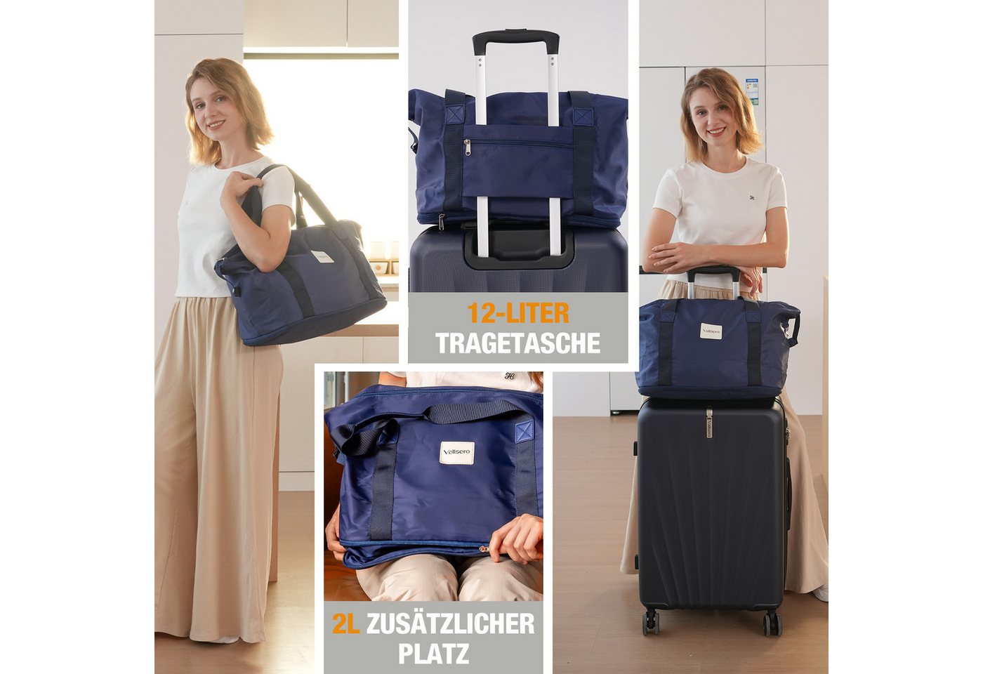 VALLSERO Trolleyset M-L-XL-Set, Gepäck mit Kosmetiktasche, Hartschalen-Koffer, 5-teiliges Set, hochfestes ABS-Gehäuse, 360° geräuschloses Rad – Bild 3 von 5