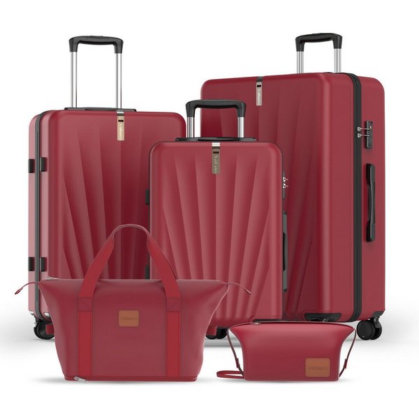 VALLSERO Trolleyset M-L-XL-Set, Gepäck mit Kosmetiktasche, Hartschalen-Koffer, 5-teiliges Set, hochfestes ABS-Gehäuse, 360° geräuschloses Rad