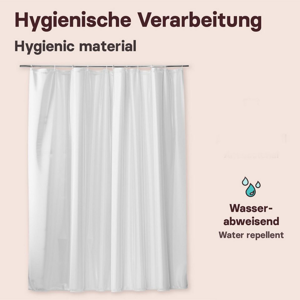 VALNEO Duschrollo Duschvorhang Anti-Schimmel 180x200 cm, Weiß, mit Ringen – Bild 3 von 5