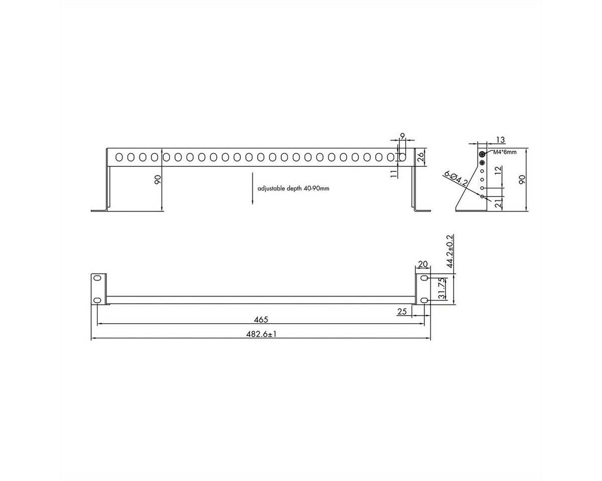 VALUE Netzwerkschrank 19-Zoll-Rack montierbare Kabelführungsschiene (horizontal), einstellbare Tiefe, 1HE – Bild 2 von 4