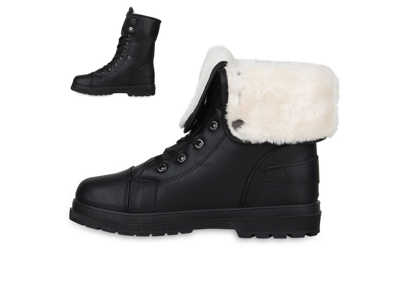 VAN HILL 813745 Stiefelette Damen Worker Boots Aria Stiefeletten warm gefüttert Kunstfell – Bild 2 von 3