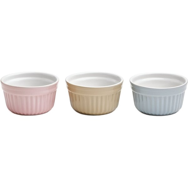 van Well Backform Ragout-Förmchen, Ø 10 cm, aus Steingut, rosa/beige/grau, 3er-Set, (Set 3-tlg), backofenfest bis 280 °C, spülmaschinenfest