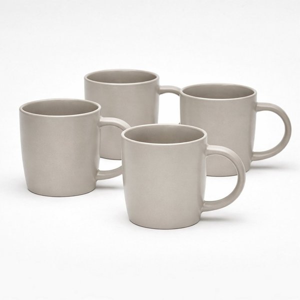 van Well Becher Kaffeebecher 380 ml Grigio, 4 Stück, 4-tlg., Steingut, spülmaschinen- und mikrowellengeeignet