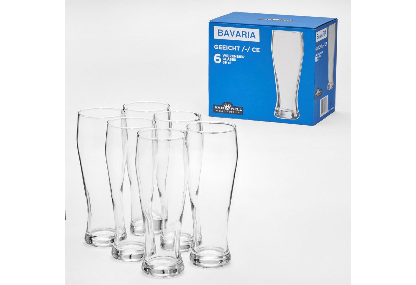 van Well Bierglas Weizenbierglas, 6-tlg., Glas, 0,5 L, geeicht, spülmaschinenfest, Gastronomiequalität, 6-tlg. – Bild 3 von 3