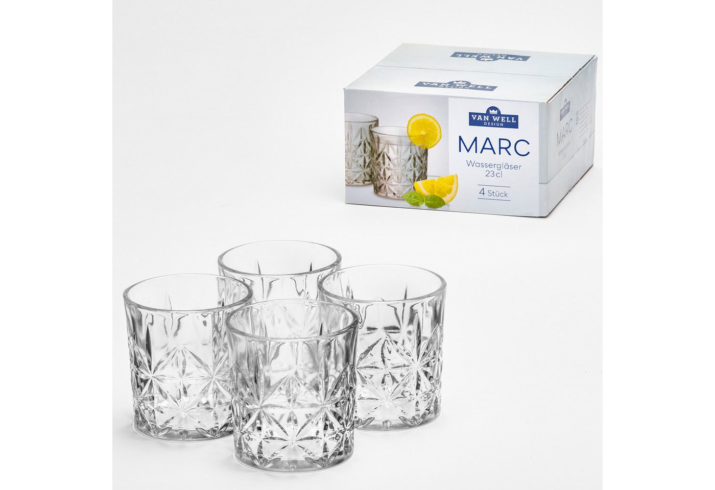 van Well Glas Wassergläser 230 ml Marc, 4 Stück, 4-tlg., Glas, Kristalloptik, spülmaschinengeeignet – Bild 4 von 4