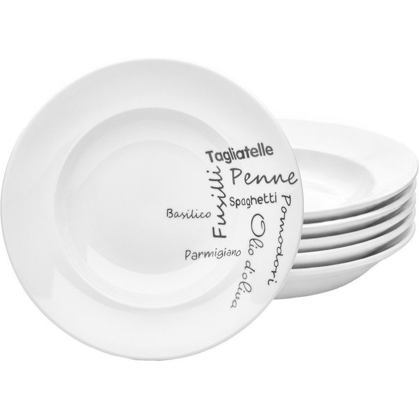 van Well Pastateller Teller Set, Italia, Teller 27 cm, 6 Stück, (6 St), Porzellan, Typografie-Design, spülmaschinen-/mikrowellengeeignet