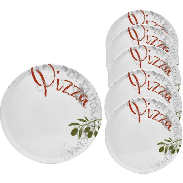 van Well Pizzateller Teller Set Famosa, mit PIZZA Schriftzug, 6er Set, Ø 33 cm, (6 St), Service, Geschirr-Set für 6 Personen